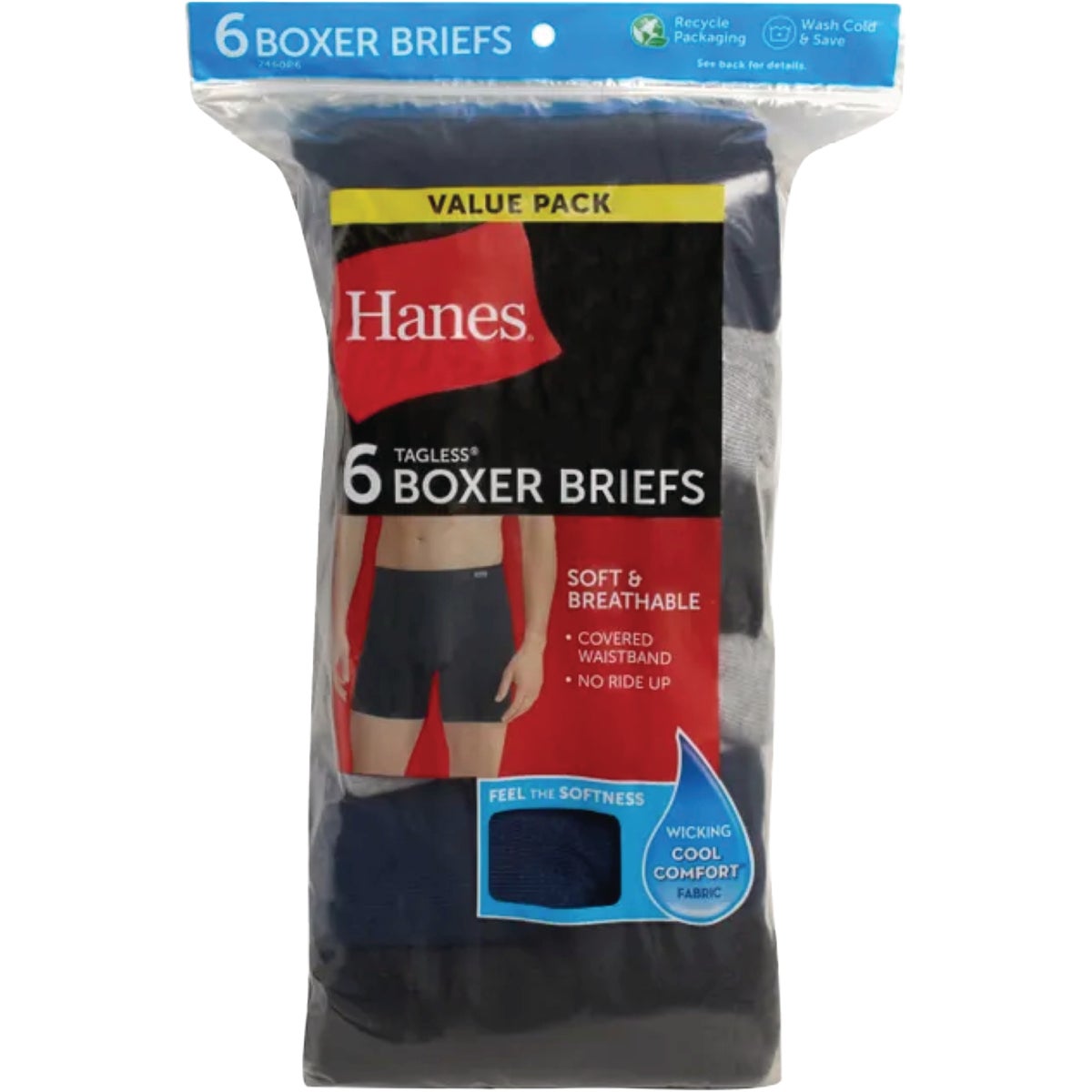 Hanes Men's 2X Black/Gray/Blue Boxer Briefs (6-Pack)