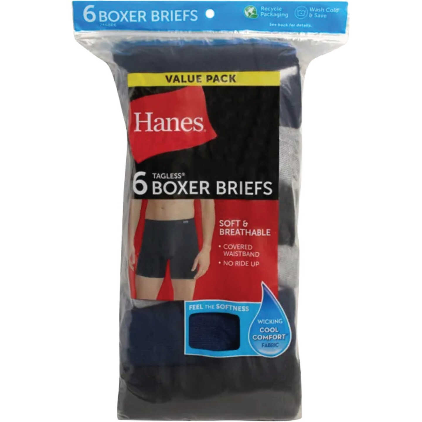 Hanes Men's 2X Black/Gray/Blue Boxer Briefs (6-Pack) Image 1