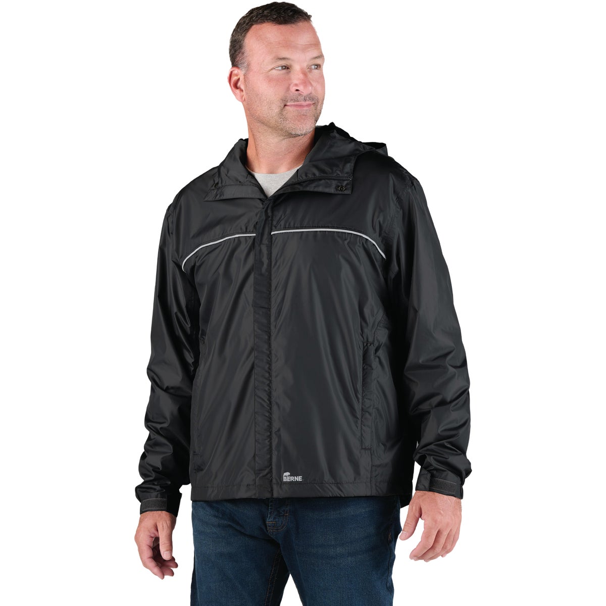 Berne Coastline Men's 2XL Black Lightweight Hooded Rain Jacket