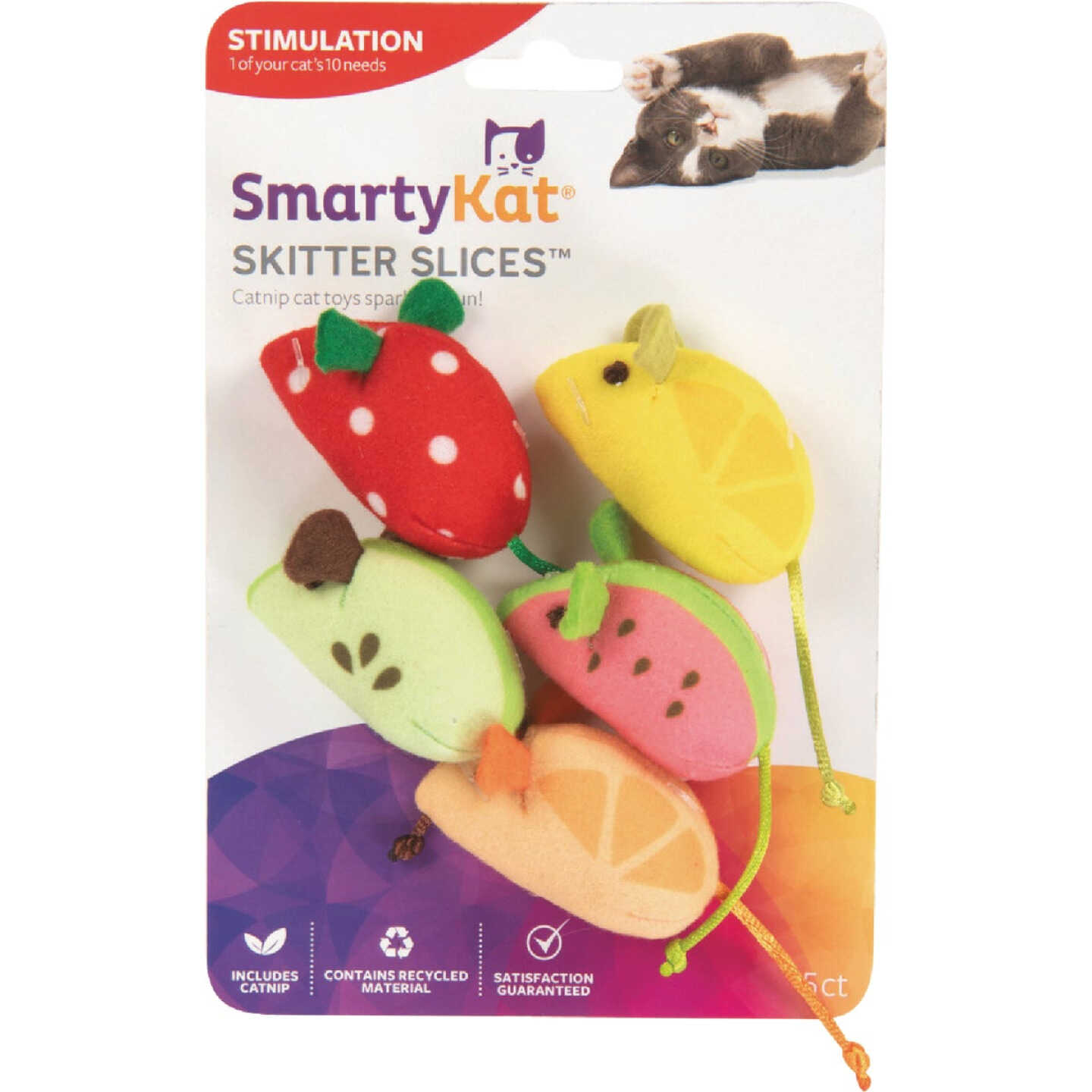 SmartyKat Skitter Slices Plush Catnip Mice Cat Toy (5-Pack) Image 1