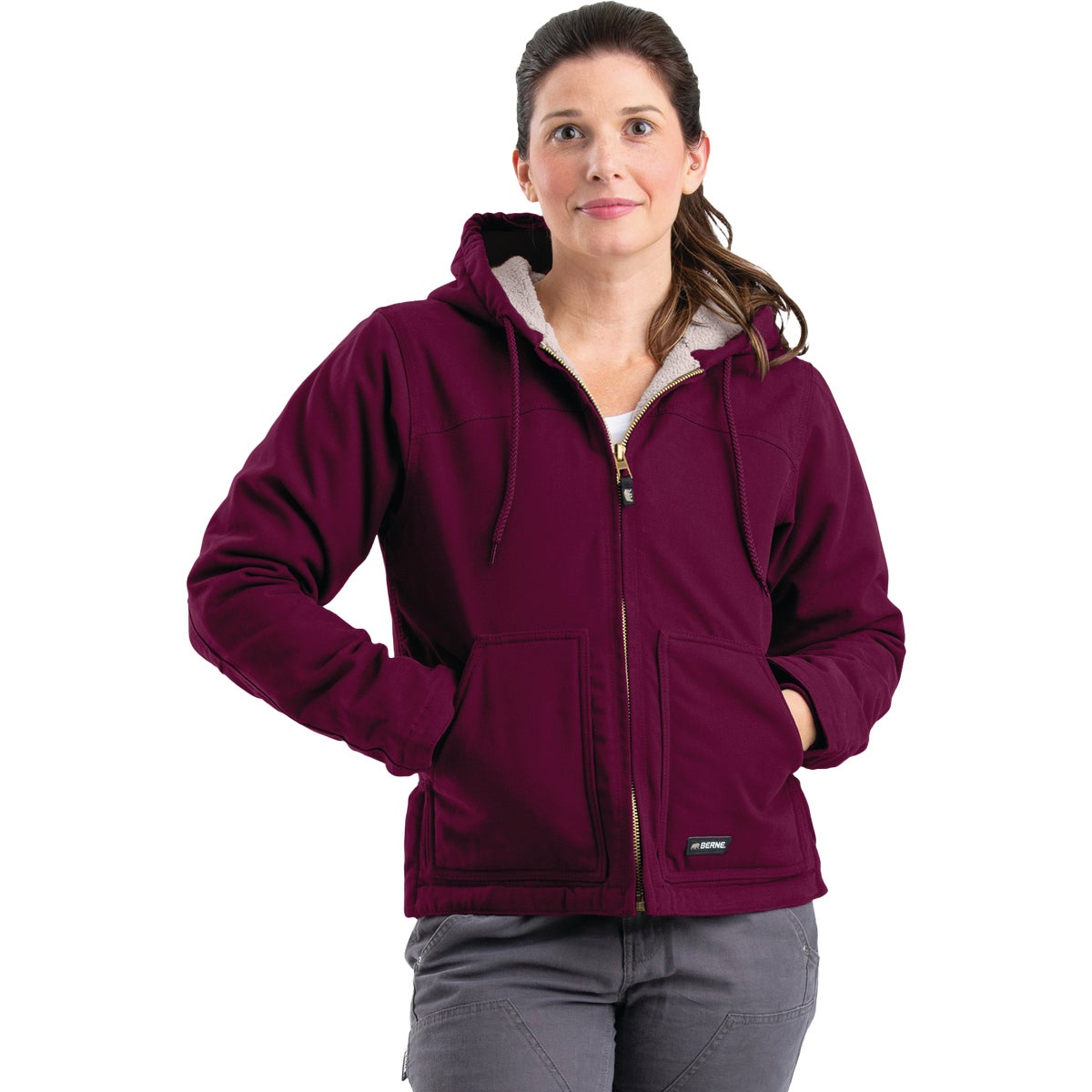 Berne Women's 2XL Plum Sherpa-Lined Softstone Duck Hooded Jacket