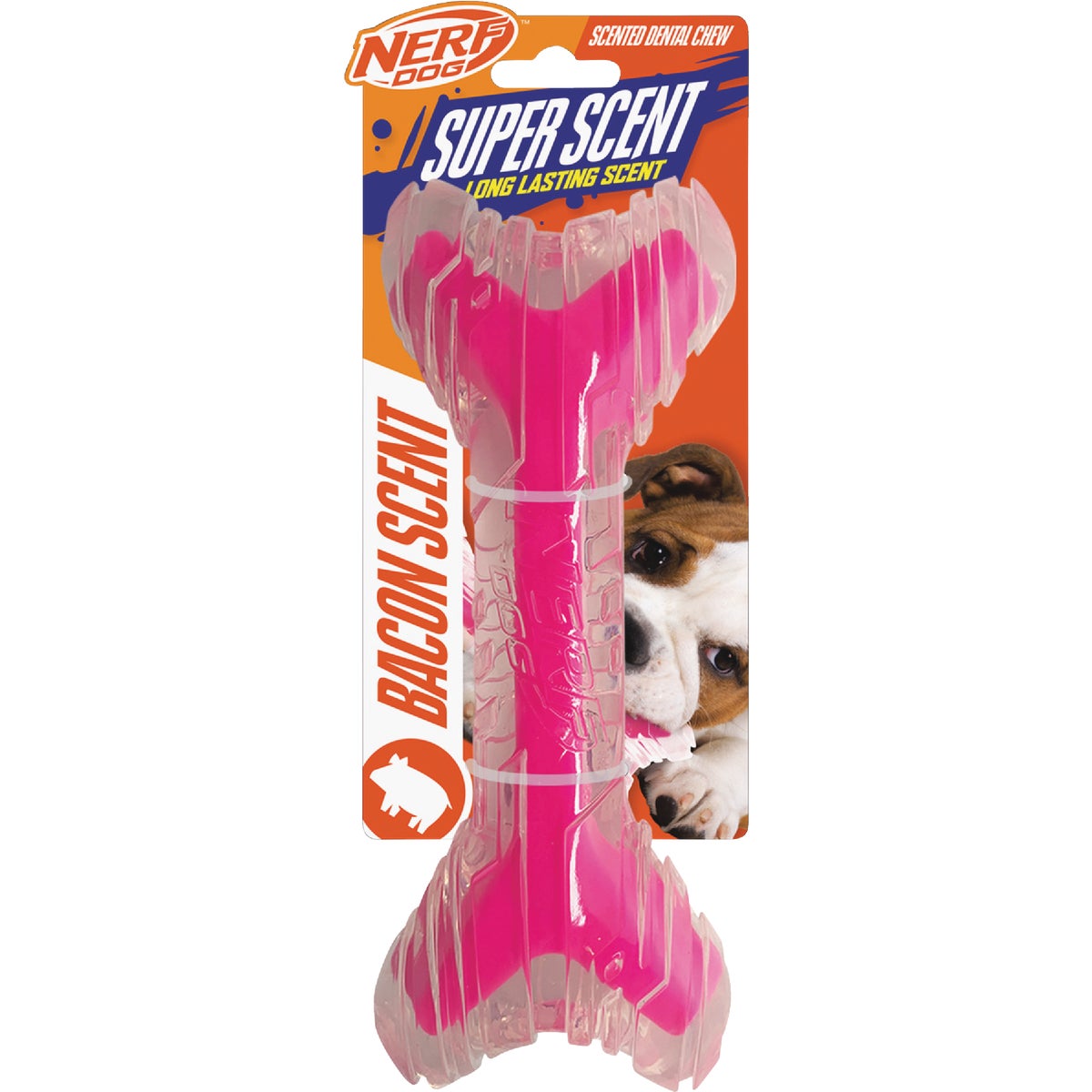 Nerf Dog 9 In. TPR/PP Scented Bacon Super Scent Bone Solid Core