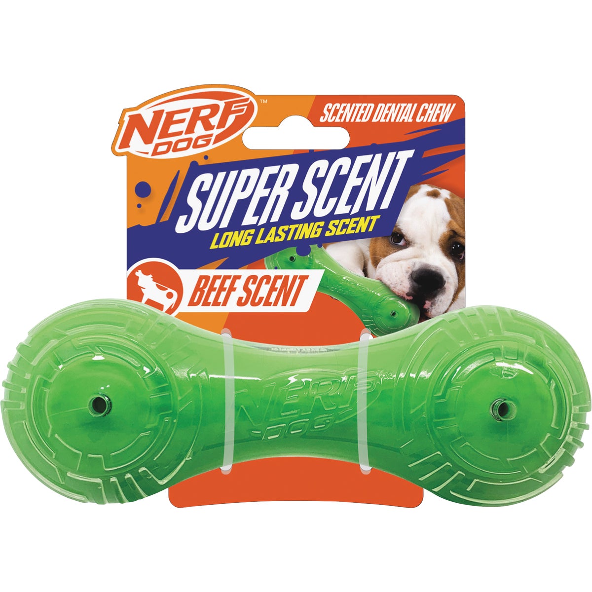 Nerf Dog 7 In. TPR/PP Scented Beef Super Scent Barbell Solid Core