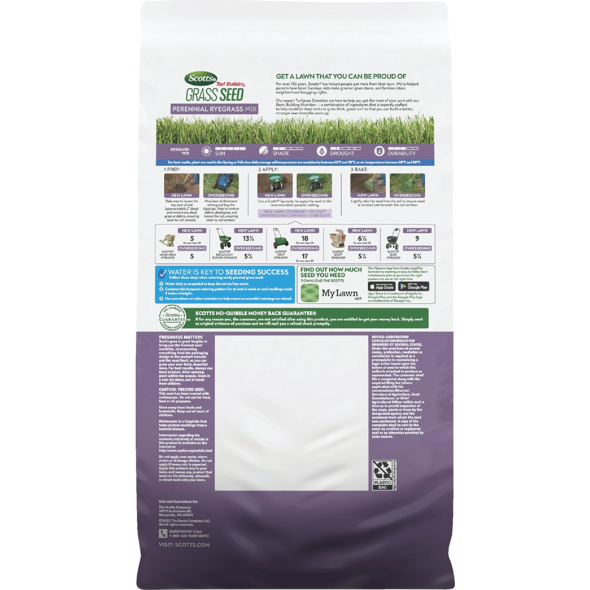 Scotts Turf Builder 5.6 Lb. 700 Sq. Ft. Perennial Ryegrass Mix Grass Seed, Fertilizer, and Soil Improver Combination Image 8