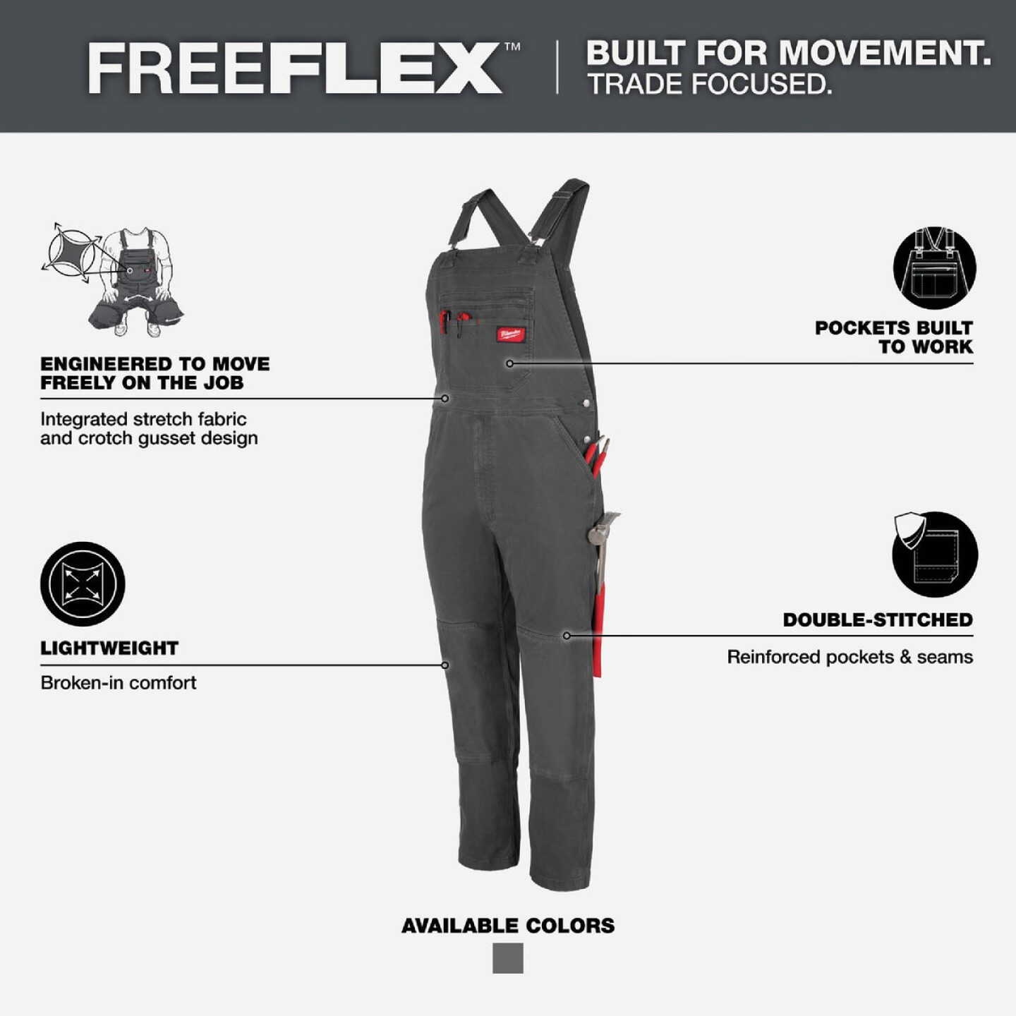 Milwaukee FREEFLEX Men's 40x30 Gray Unlined Bib Overalls Image 3