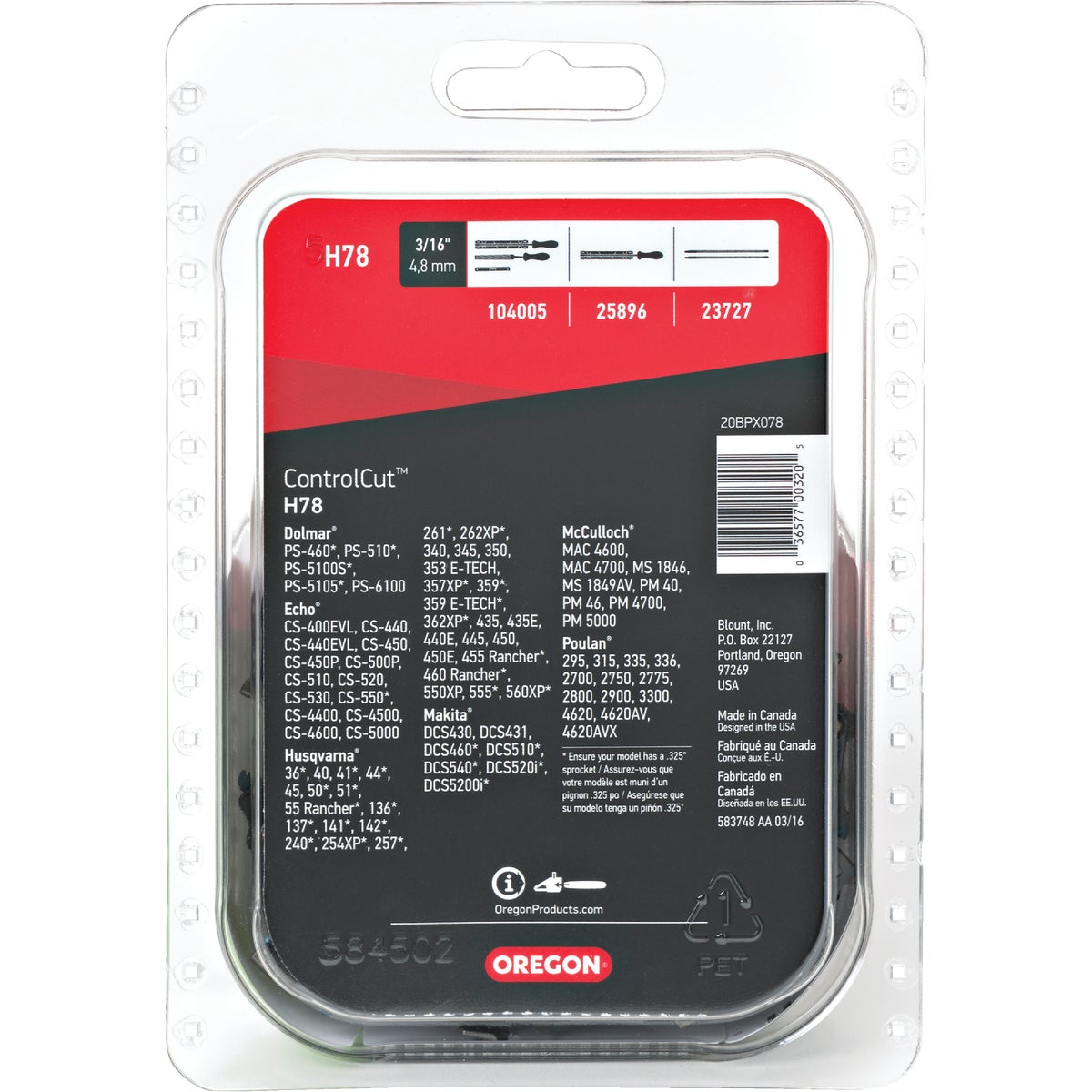 Oregon H78 ControlCut Saw Chain for 20 in. Bar - 78 Drive Links - fits Husqvarna, Jonsered and More Image 7