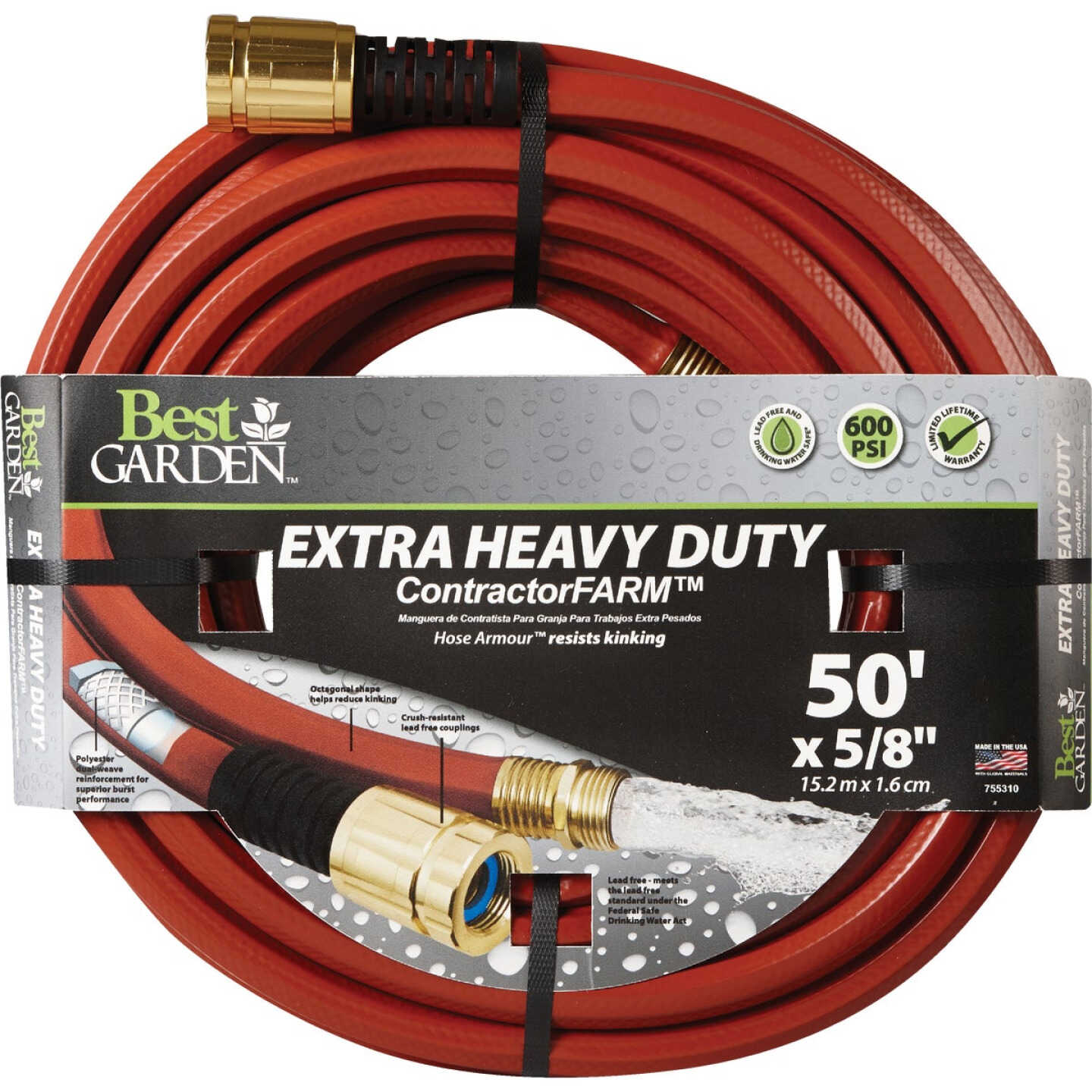 Best Garden 5/8 In. Dia. x 50 Ft. L. Drinking Water Safe Contractor Hose Image 1