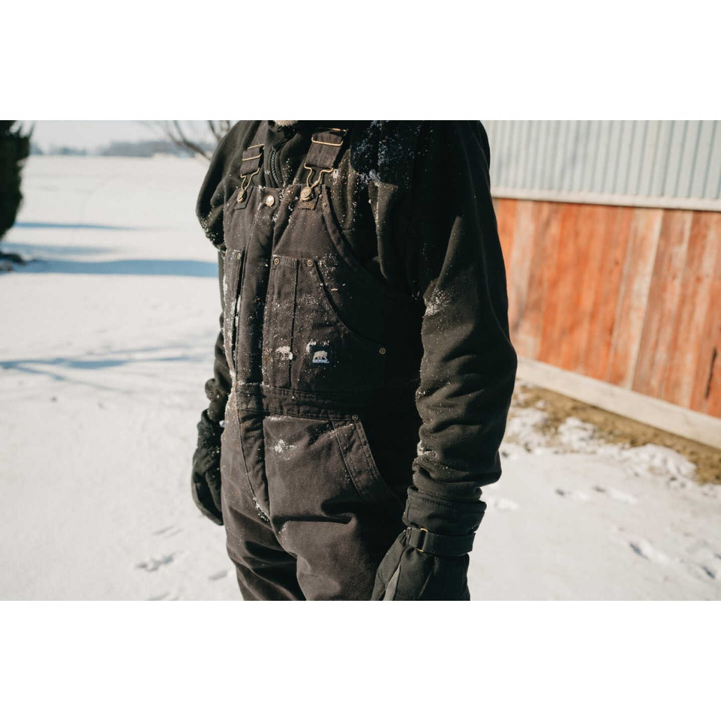 Berne Men's Large Black Heartland Insulated Washed Duck Bib Overalls Image 3