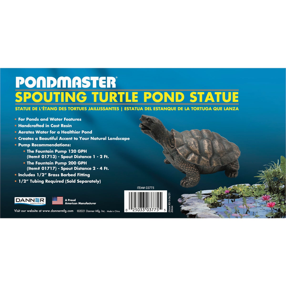 PondMaster 7.2 In. W. x 4.5 In. H. x 10.2 In. L. Resin Fountain Turtle Spitter Image 2