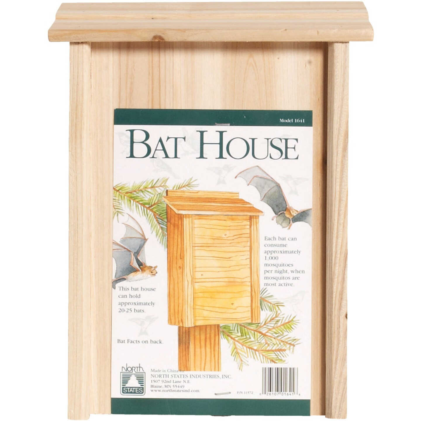 North States 8 In. W. x 15 In. H. x 4.75 In. D. Redwood Bat House Image 3
