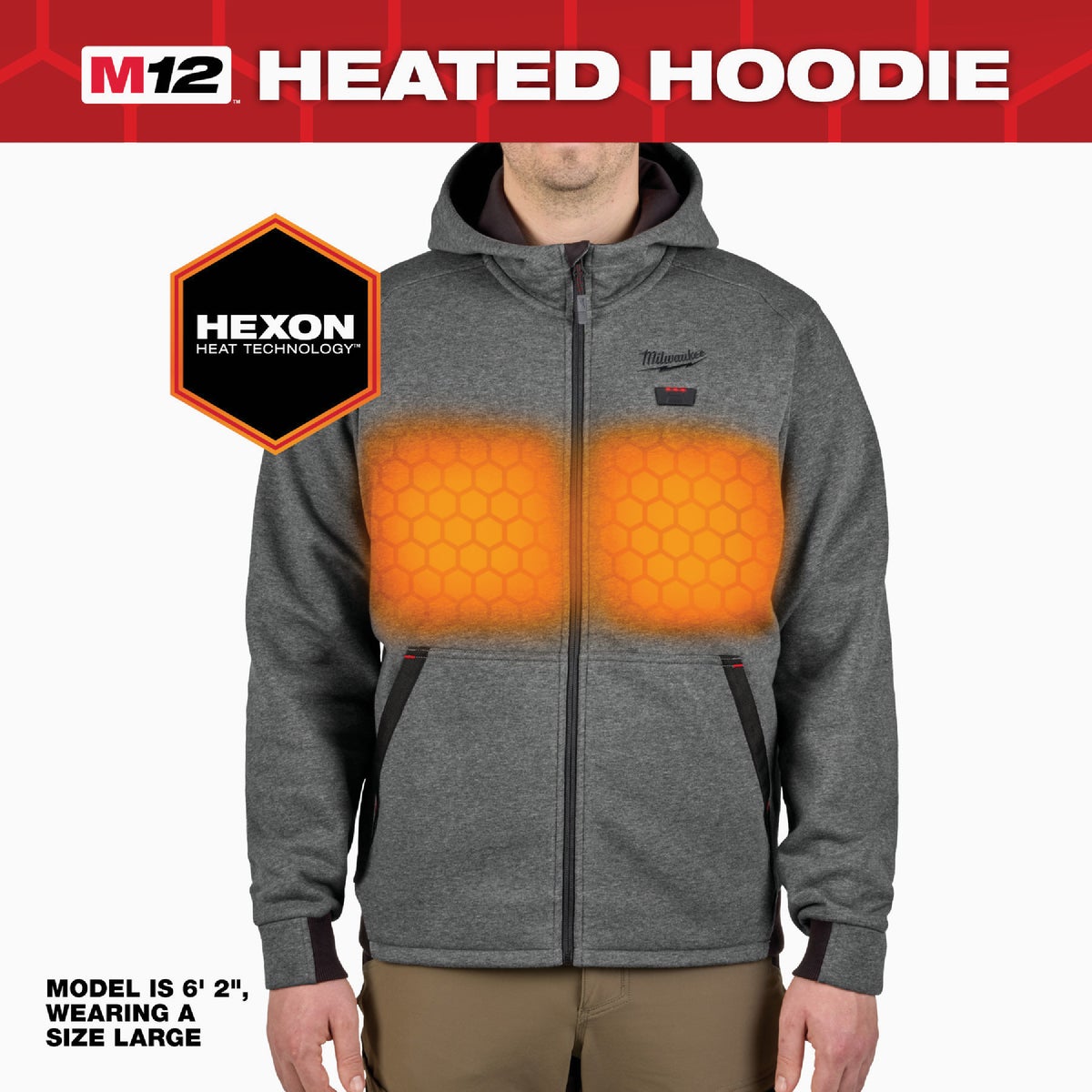 Milwaukee M12 Men's 2X Gray Full-Zip Heated Hoodie Kit Image 4