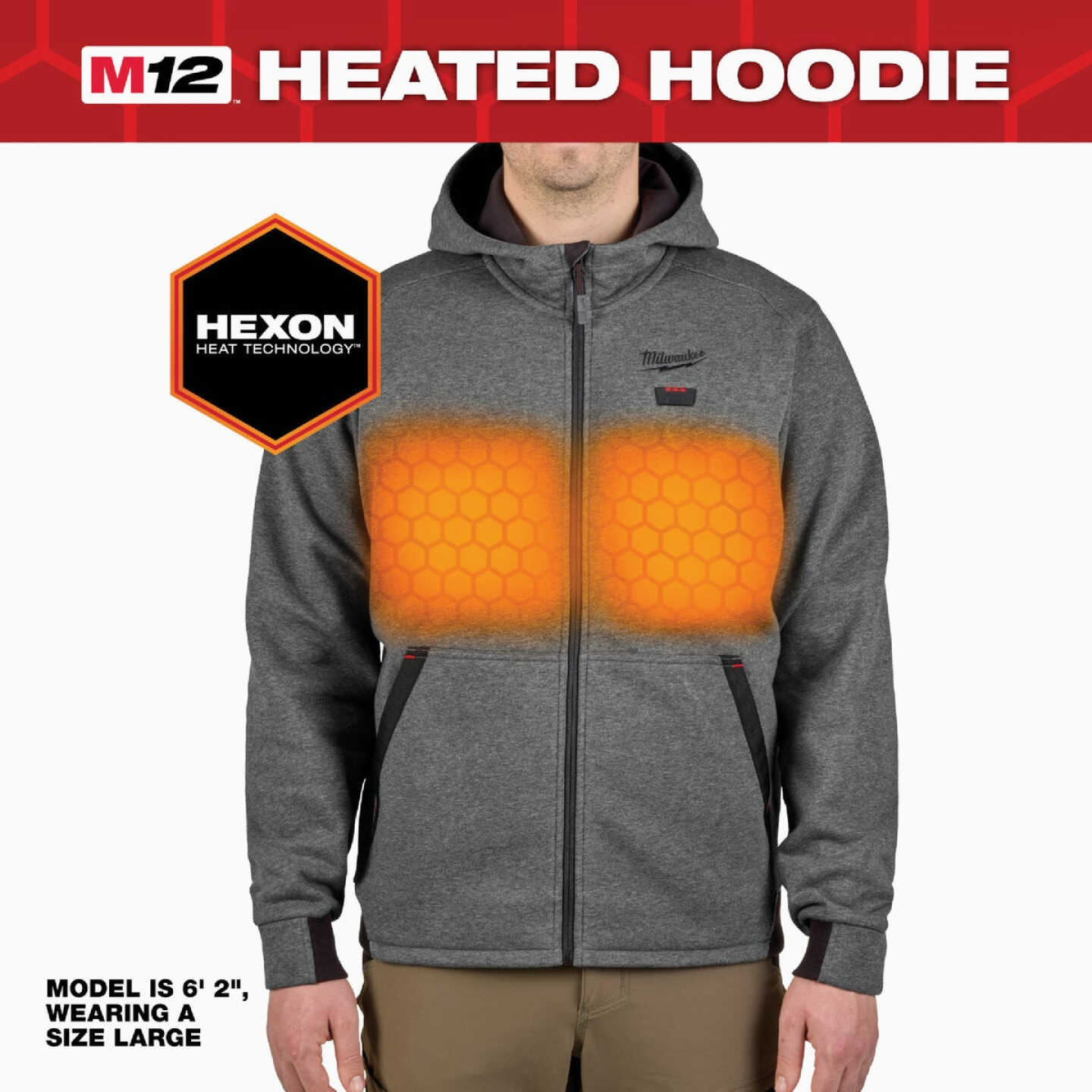 Milwaukee M12 Men's 2X Gray Full-Zip Heated Hoodie Kit Image 4
