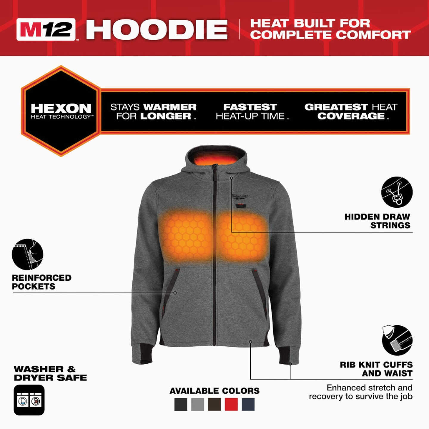 Milwaukee M12 Men's 2X Gray Full-Zip Heated Hoodie Kit Image 5