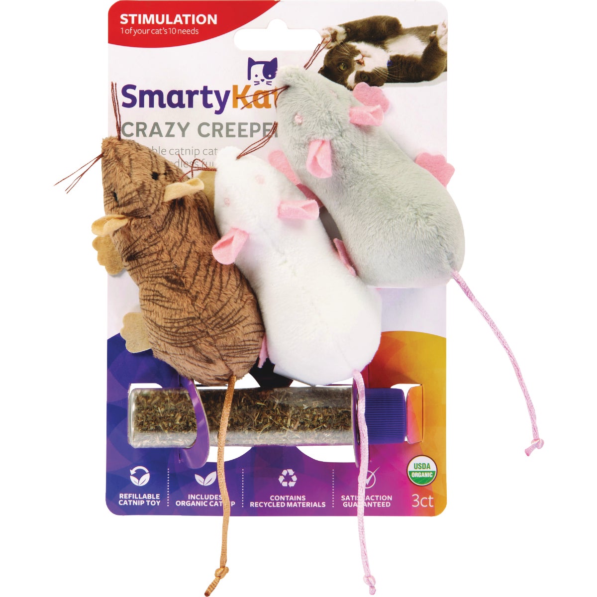 SmartyKat Crazy Creepers Refillable Catnip Filled Cat Toy (3-Pack)