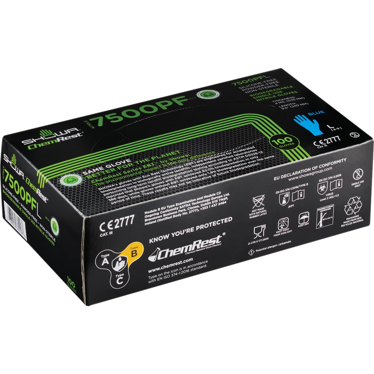 Showa Large Blue Nitrile Biodegradable Disposable Gloves (100-Pack) Image 3