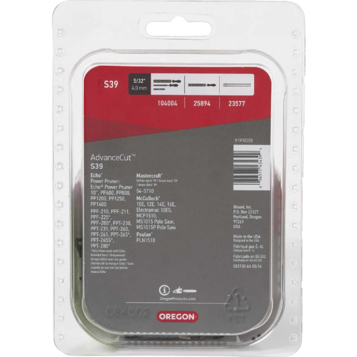 Oregon S39 AdvanceCut Saw Chain for 10 in. Bar - 39 Drive Links - fits Echo, Poulan, McCulloch, Makita, Dolmar and more Image 6