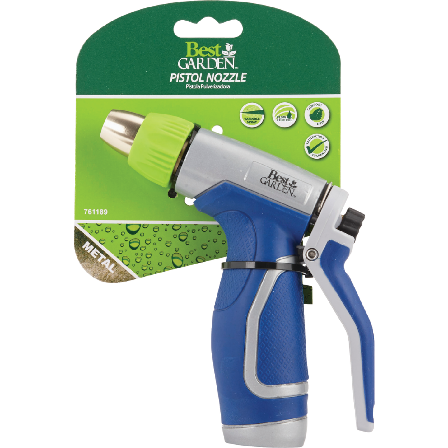 Best Garden Metal Pistol Nozzle with Comfort Grip, Blue & Gray Image 2