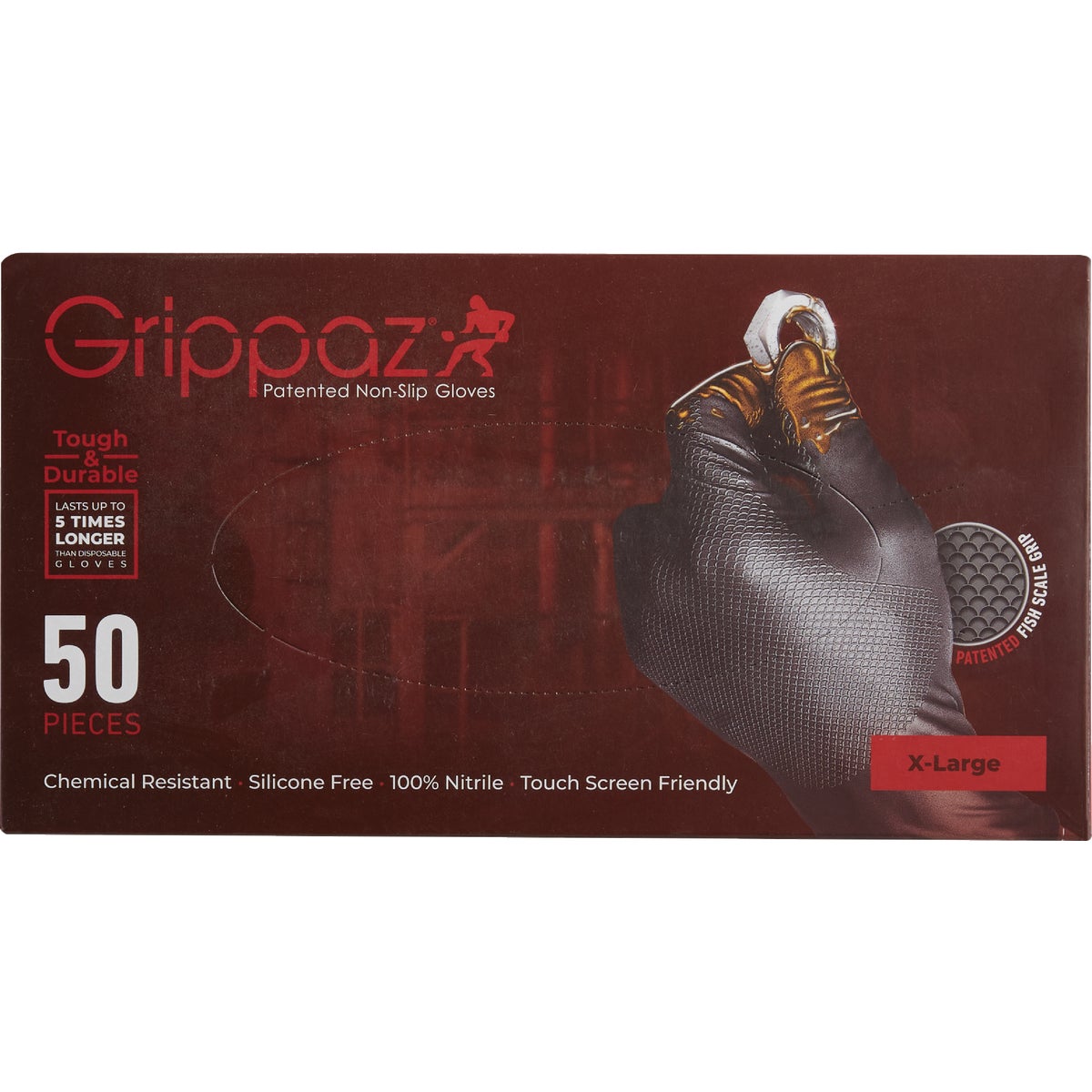 Grippaz XL Black Nitrile Fish Scale Texture Disposable Gloves (50-Pack) Image 3