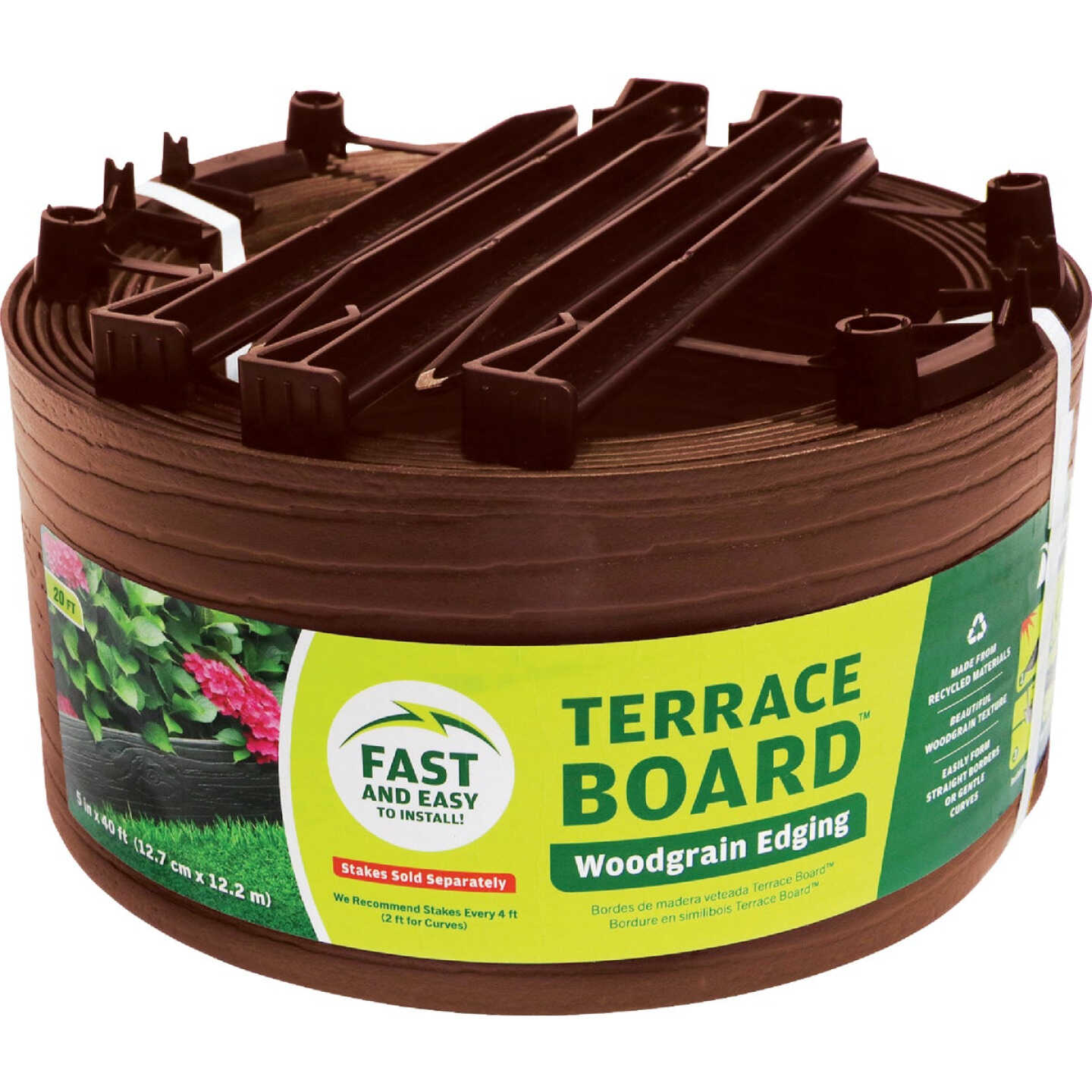 Master Mark 5 In. x 20 Ft. Brown Terrace Board Lawn Edging with Stakes Image 1