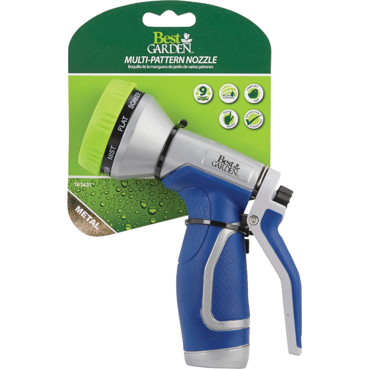 Best Garden Metal 9-Pattern Nozzle, Blue & Gray Image 2