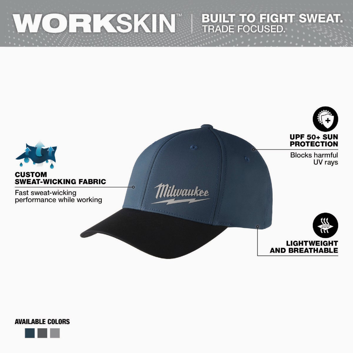 Milwaukee Workskin Blue Performance Fitted Hat, Small/Medium Image 2