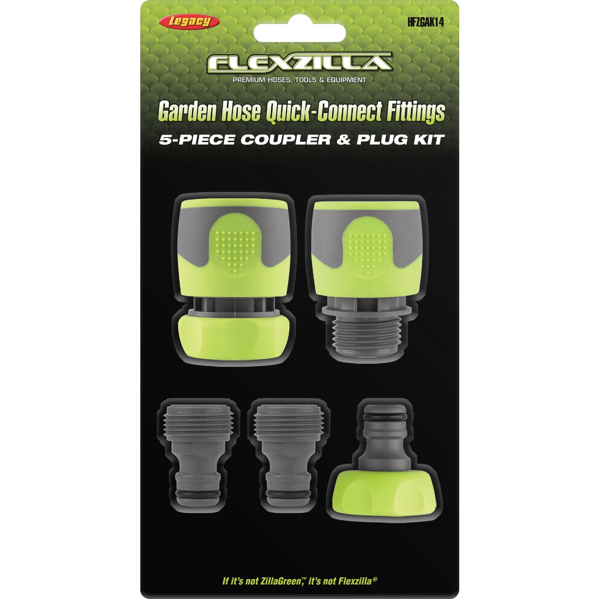 Flexzilla Standard Garden Hose Quick-Connect Coupler & Plug Kit, ZillaGreen (5-Piece) Image 4