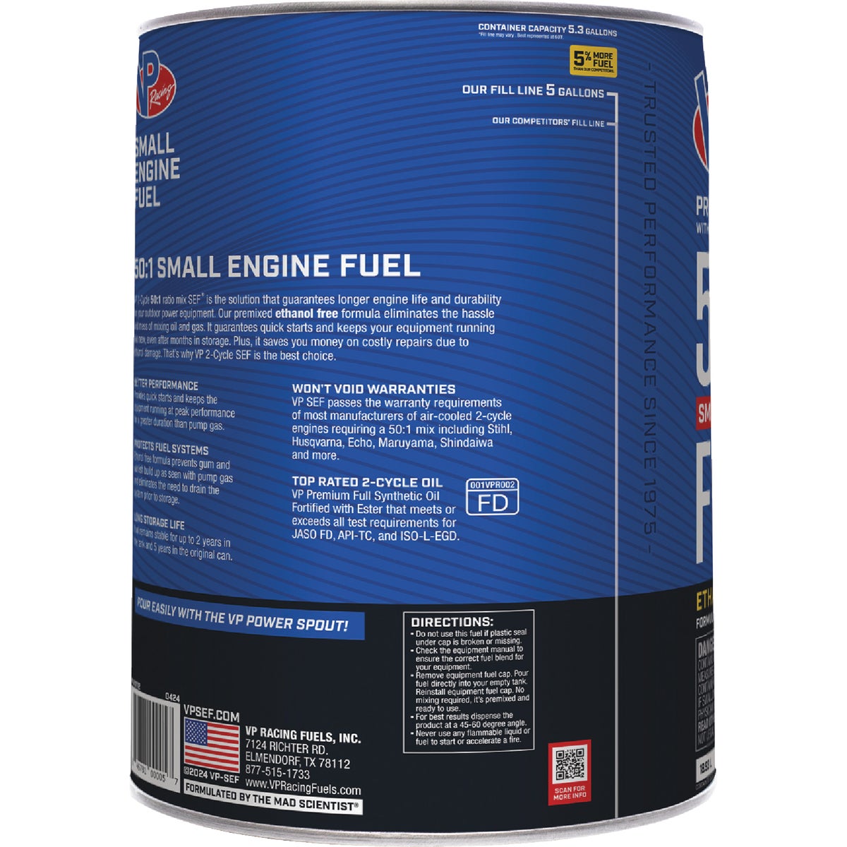 VP Racing Fuels 5 Gal. 50:1 Ethanol-Free Gas & Oil Pre-Mix Image 4