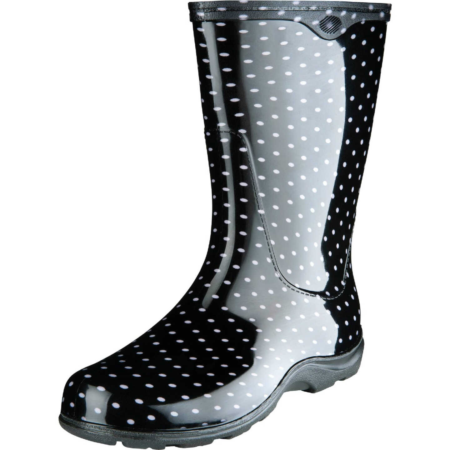 Sloggers Women's Size 8 Black with White Polka Dots Rain & Garden Rubber Boot Image 1