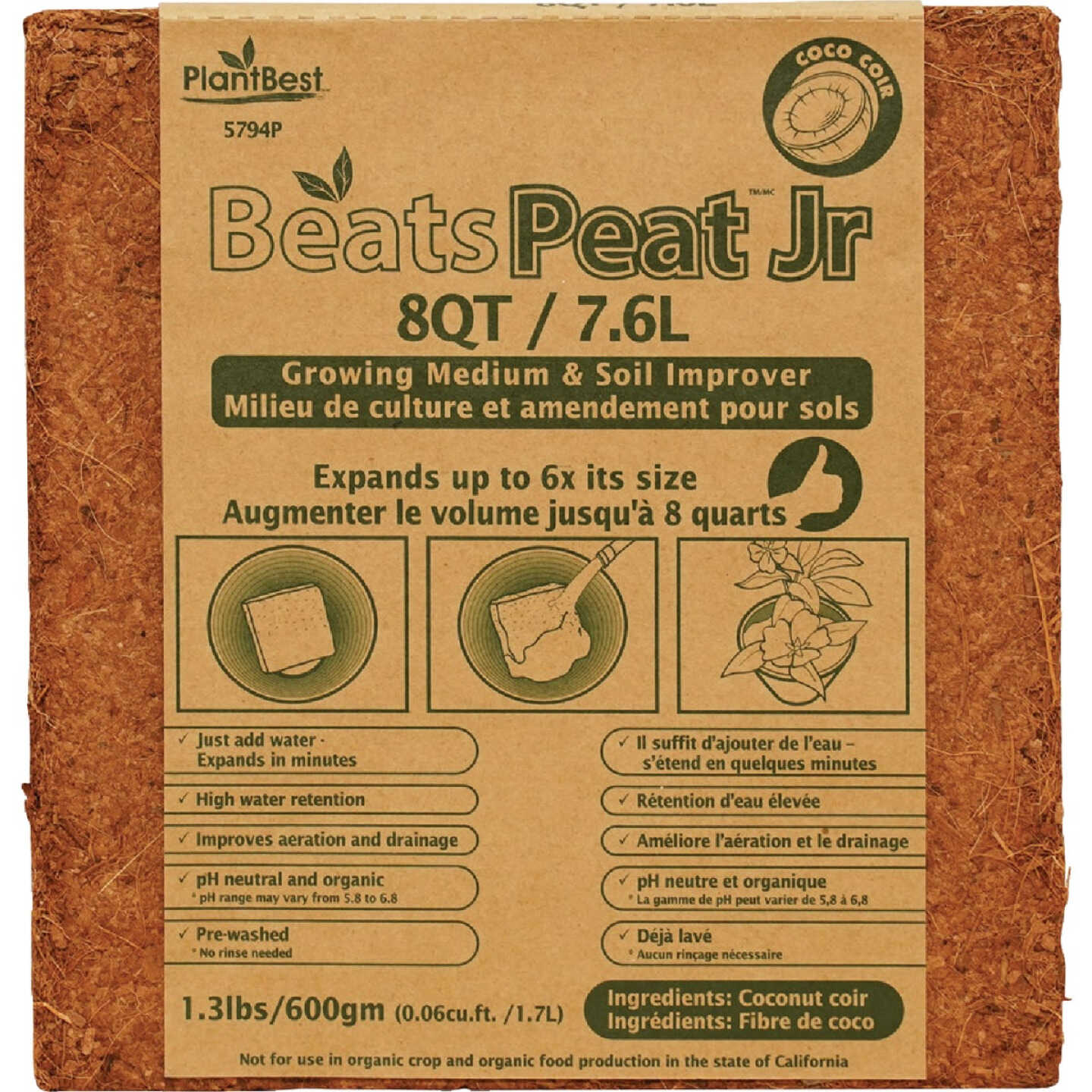 PlantBest BeatsPeat Jr. 0.3 Cu. Ft. Coconut Coir Image 1