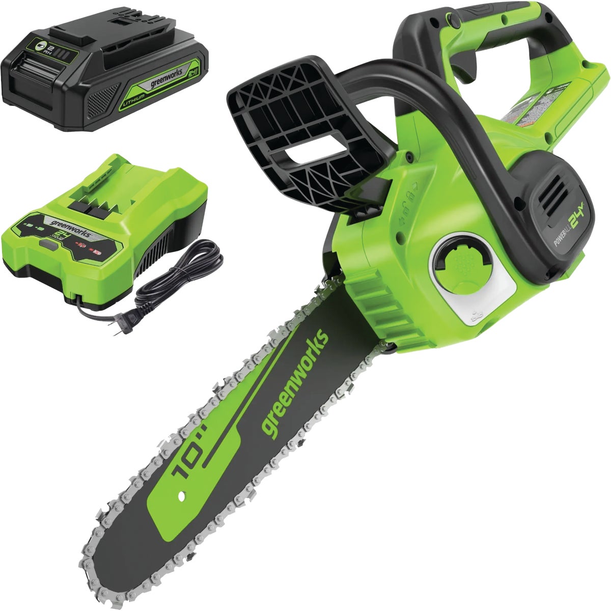 Greenworks 24V 10 In. Chainsaw with 2.0 Ah USB Battery & Charger