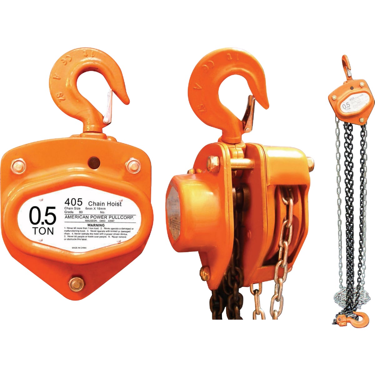 American Power Pull 1/2-Ton Capacity 10 Ft. Lift Manual Chain Hoist