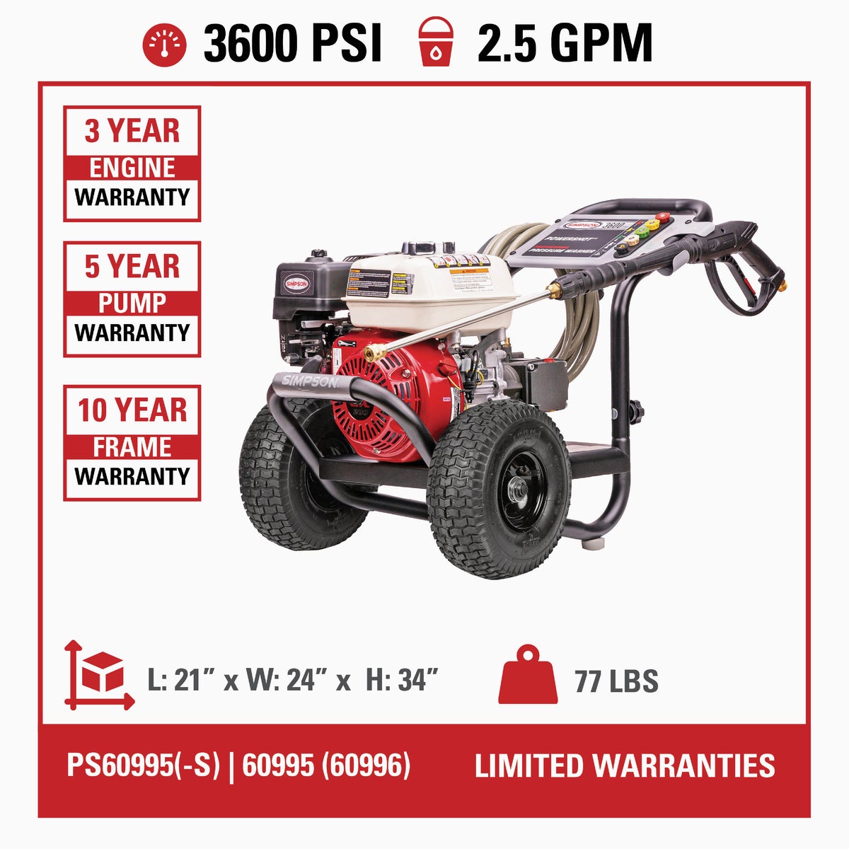 Simpson PowerShot 3600 psi 2.5 GPM Cold Water Professional Gas Pressure Washer Image 2