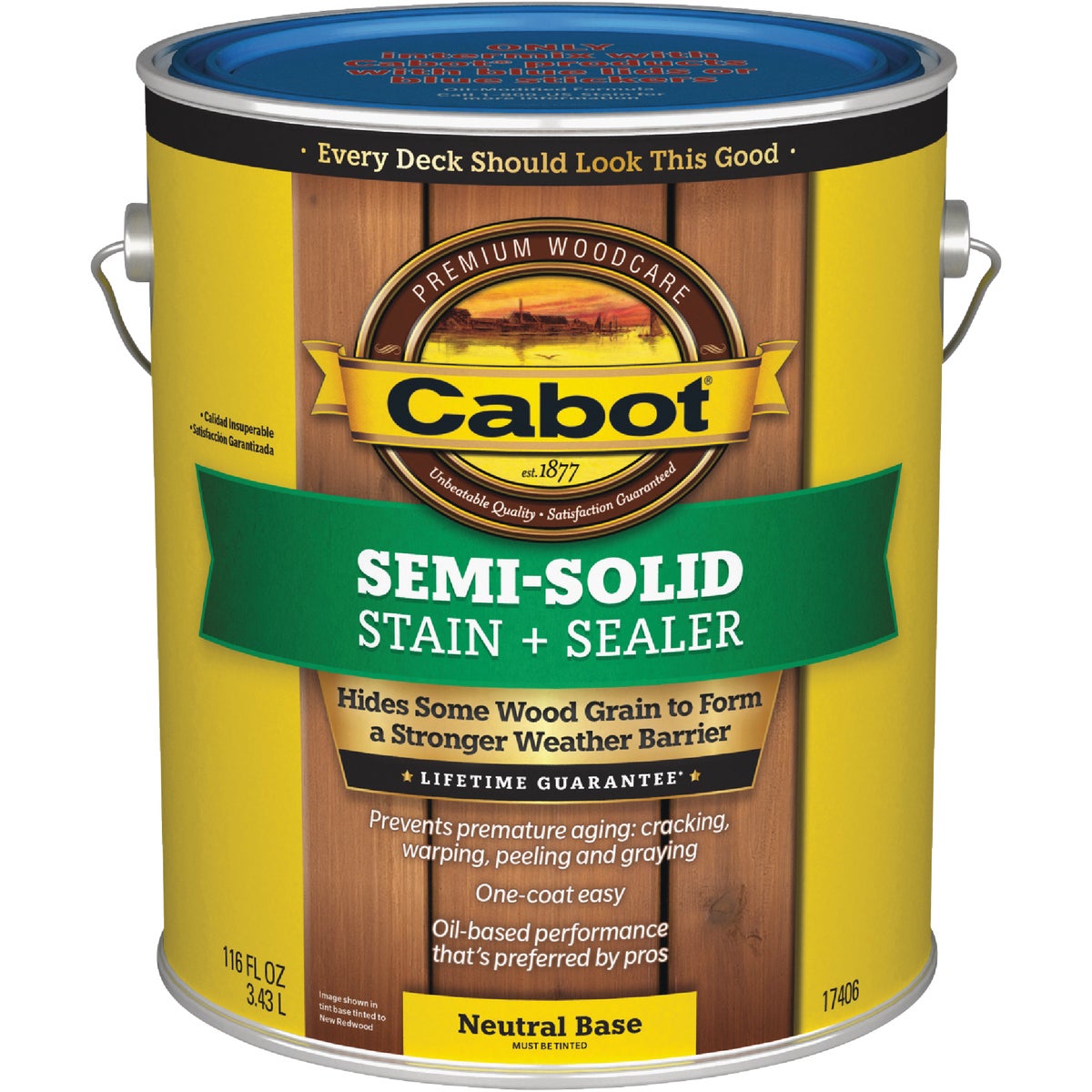 Cabot VOC Semi-Solid Stain + Sealer, 17406 Neutral Base, 1 Gal.