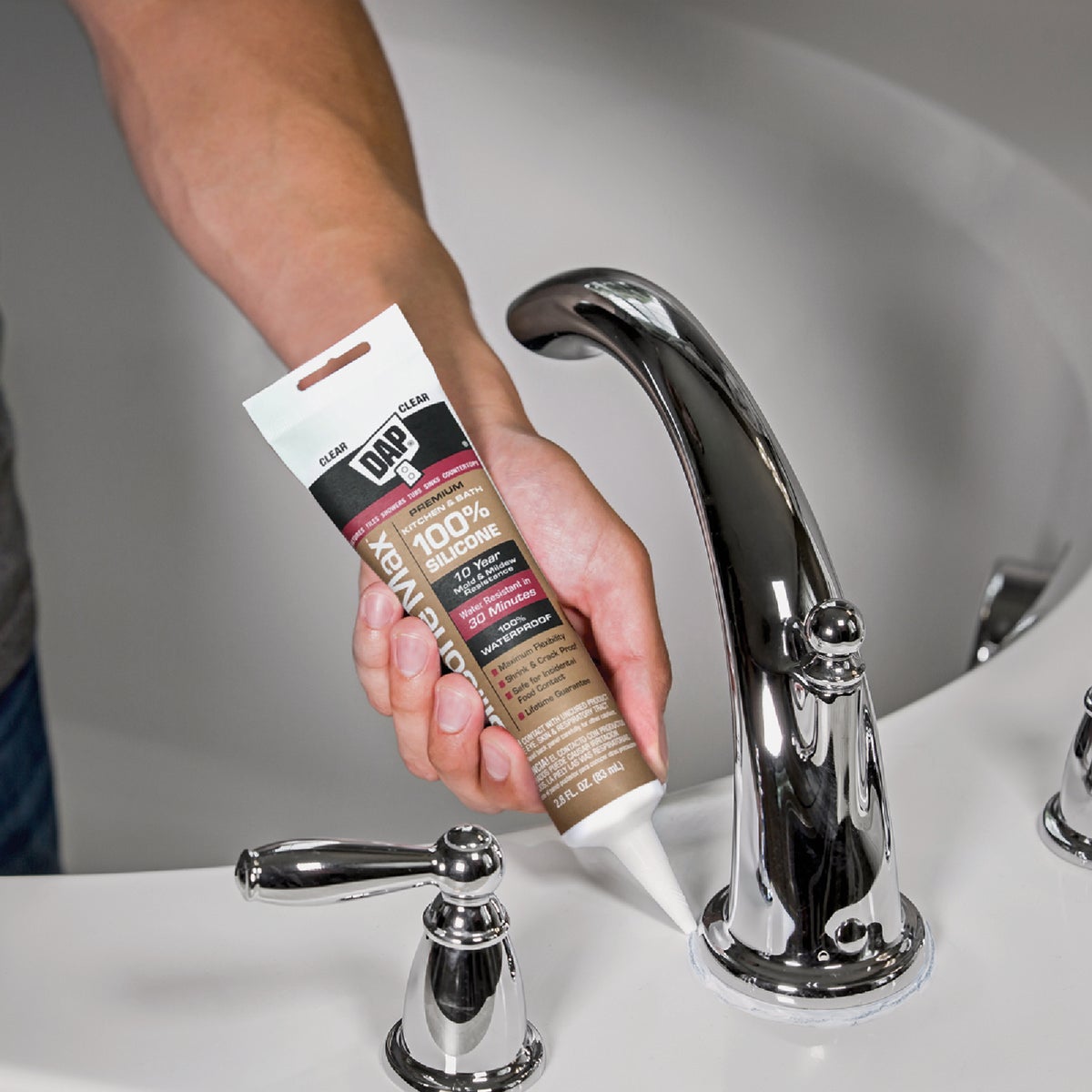 DAP Silicone Max 2.8 Oz. Clear Premium Kitchen, Bath & Plumbing 100% Silicone Sealant Image 2