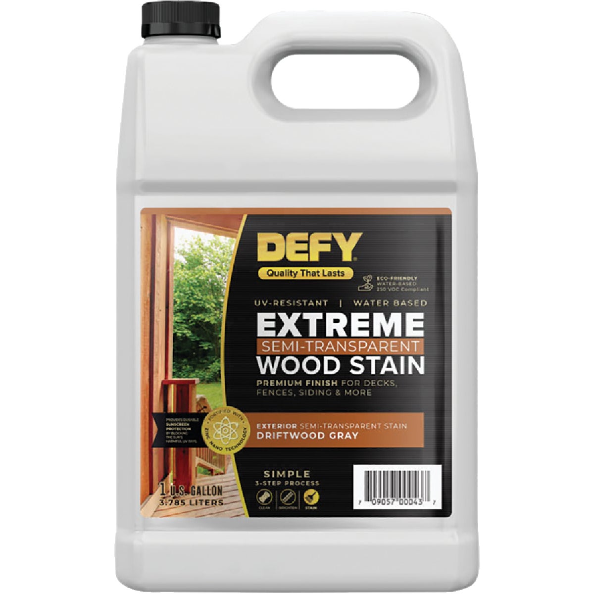 DEFY Extreme Semi-Transparent Exterior Wood Stain, Driftwood Gray, 1 Gal. Bottle