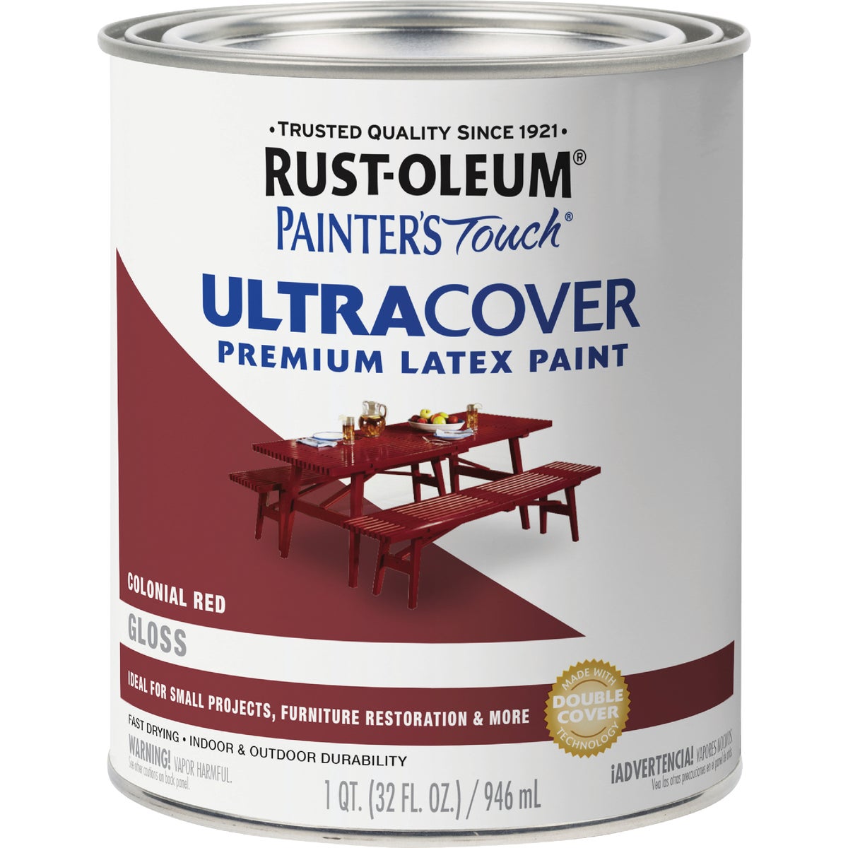 Rust-Oleum Painter's Touch 2X Ultra Cover Premium Latex Paint, Gloss Colonial Red, 1 Qt. Image 7