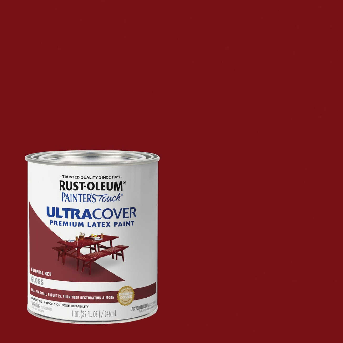 Rust-Oleum Painter's Touch 2X Ultra Cover Premium Latex Paint, Gloss Colonial Red, 1 Qt. Image 1