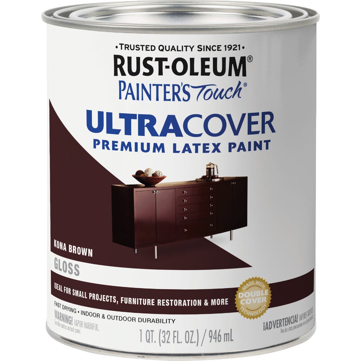 Rust-Oleum Painter's Touch 2X Ultra Cover Premium Latex Paint, Gloss Kona Brown, 1 Qt. Image 7