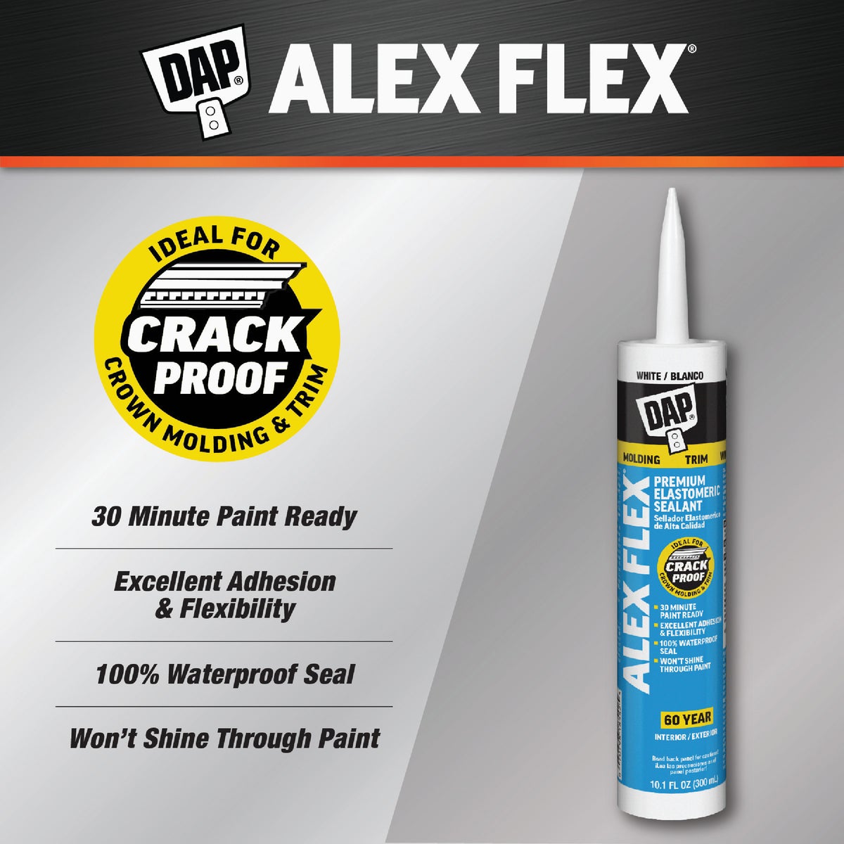 Dap Alex Flex 10.1 Oz. Premium Molding & Trim Acrylic Latex Siliconized Sealant, White Image 2