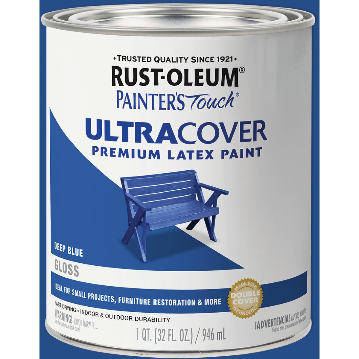 Rust-Oleum Painter's Touch 2X Ultra Cover Premium Latex Paint, Gloss Deep Blue, 1 Qt.