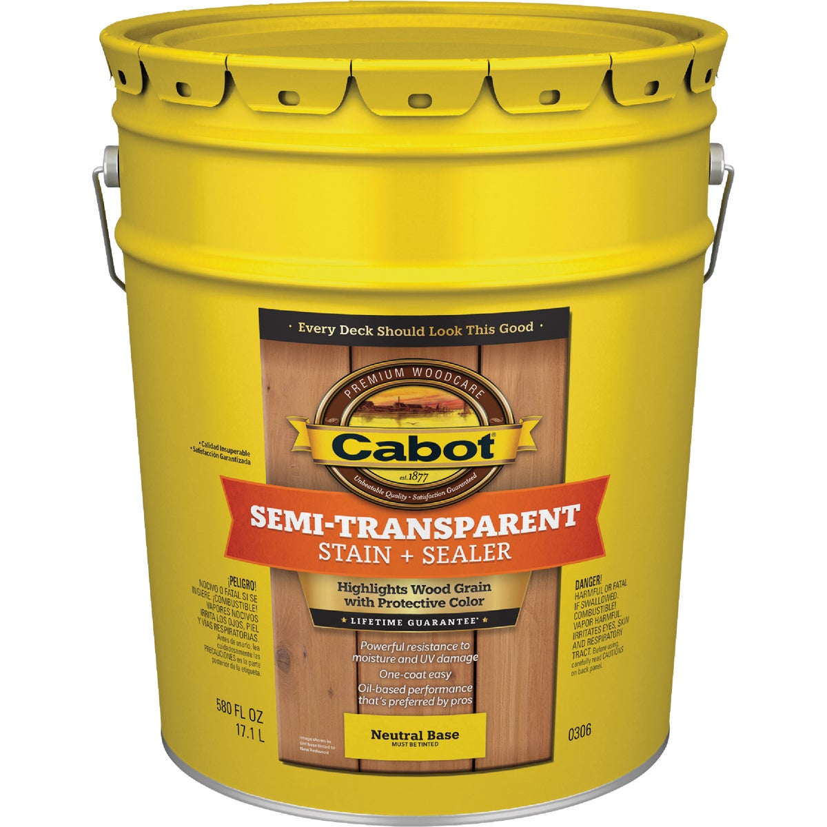 Cabot Semi-Transparent Deck & Siding Exterior Stain & Sealer, 0306 Neutral Base, 5 Gal.