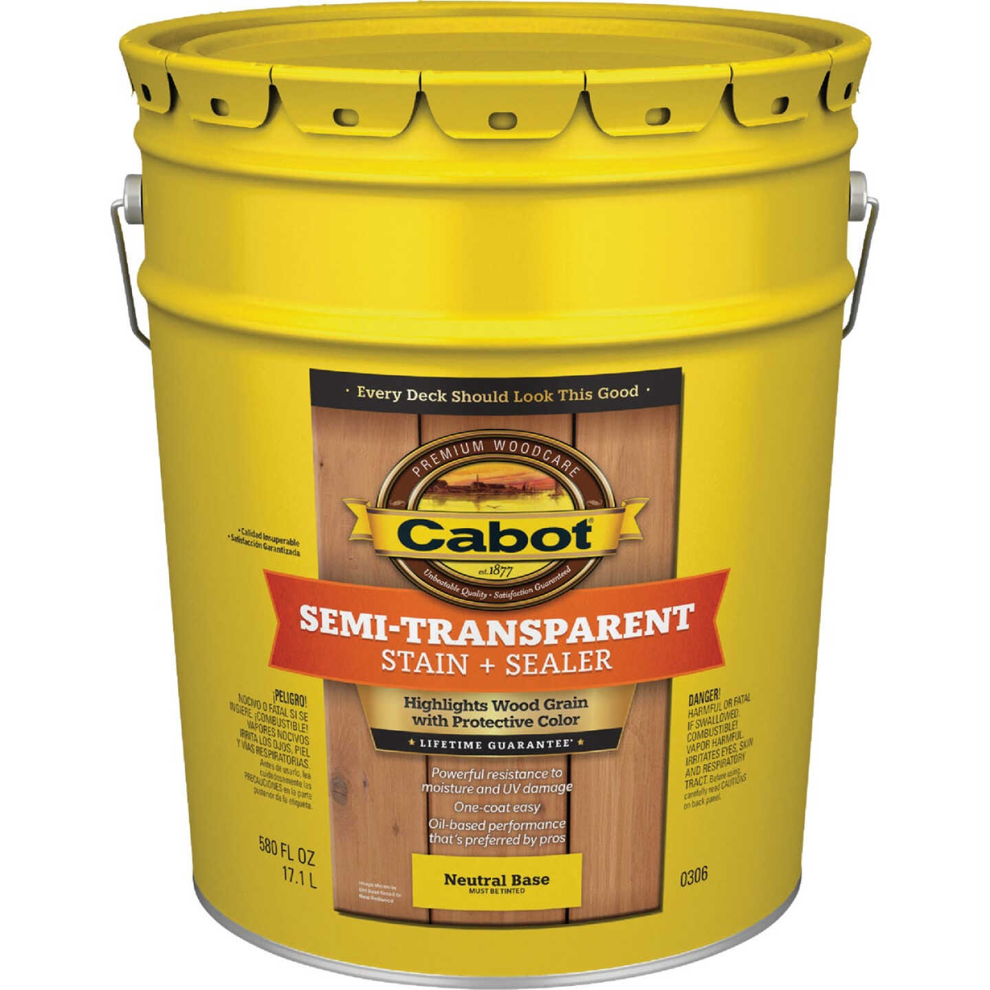 Cabot Semi-Transparent Deck & Siding Exterior Stain & Sealer, 0306 Neutral Base, 5 Gal. Image 1