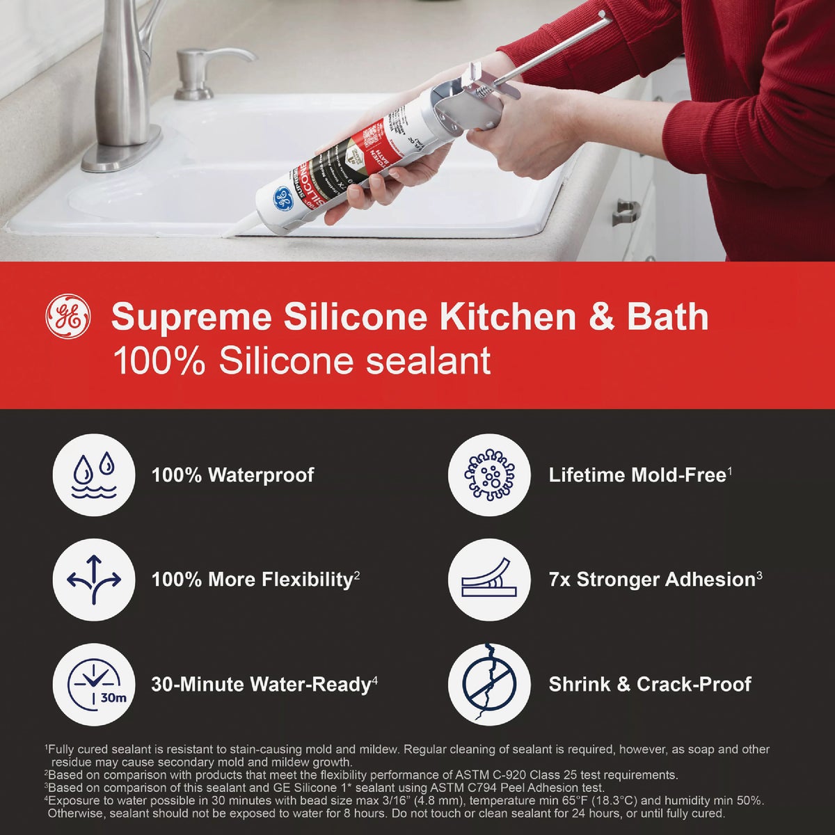 GE Supreme Silicone Kitchen & Bath Sealant, Clear, 10.1 Oz. Cartridge Image 3