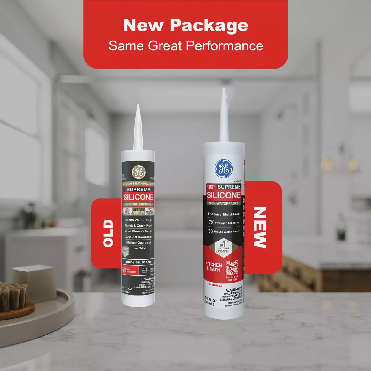GE Supreme Silicone Kitchen & Bath Sealant, Clear, 10.1 Oz. Cartridge Image 2