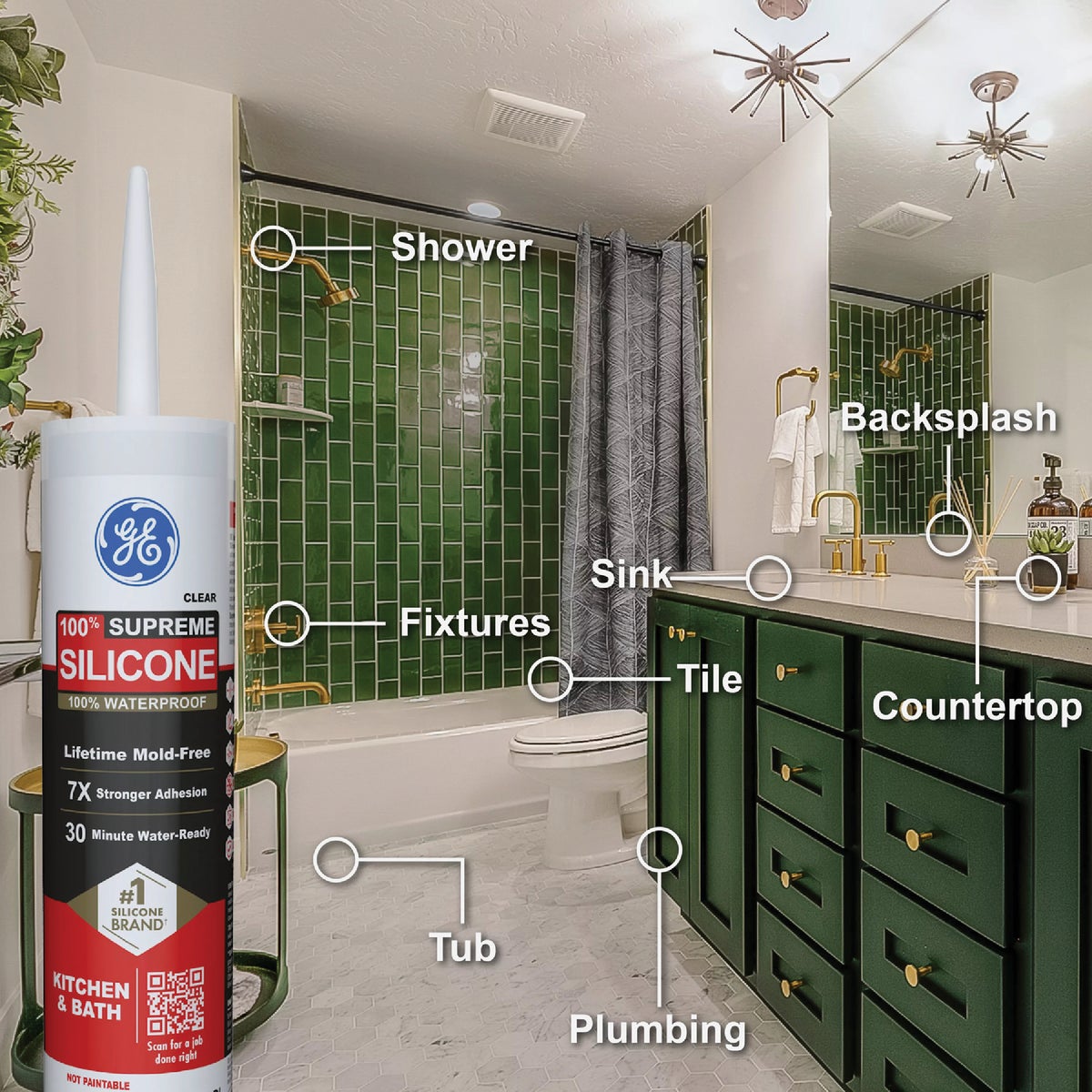 GE Supreme Silicone Kitchen & Bath Sealant, Clear, 10.1 Oz. Cartridge Image 4
