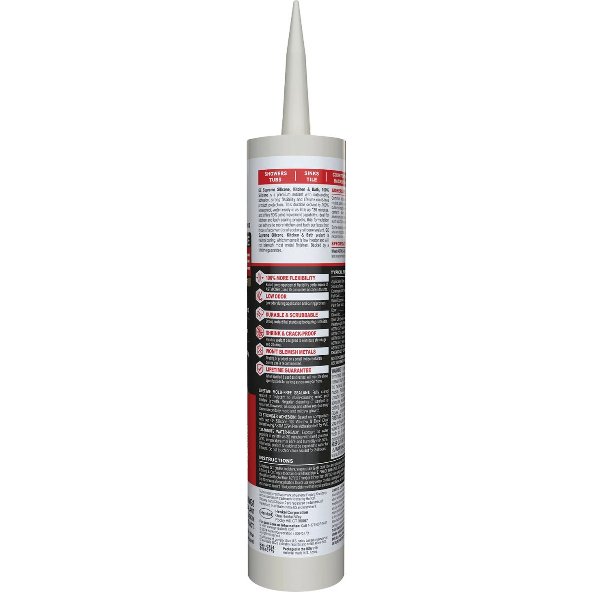 GE Supreme Silicone Kitchen & Bath Sealant, Almond, 10.1  Oz. Cartridge Image 7