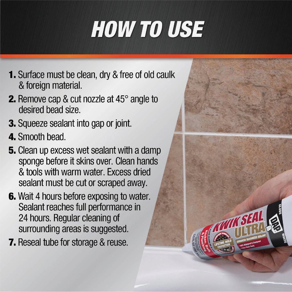 DAP KWIK SEAL ULTRA 5.5 Oz. White Siliconized Kitchen & Bath Sealant Image 4