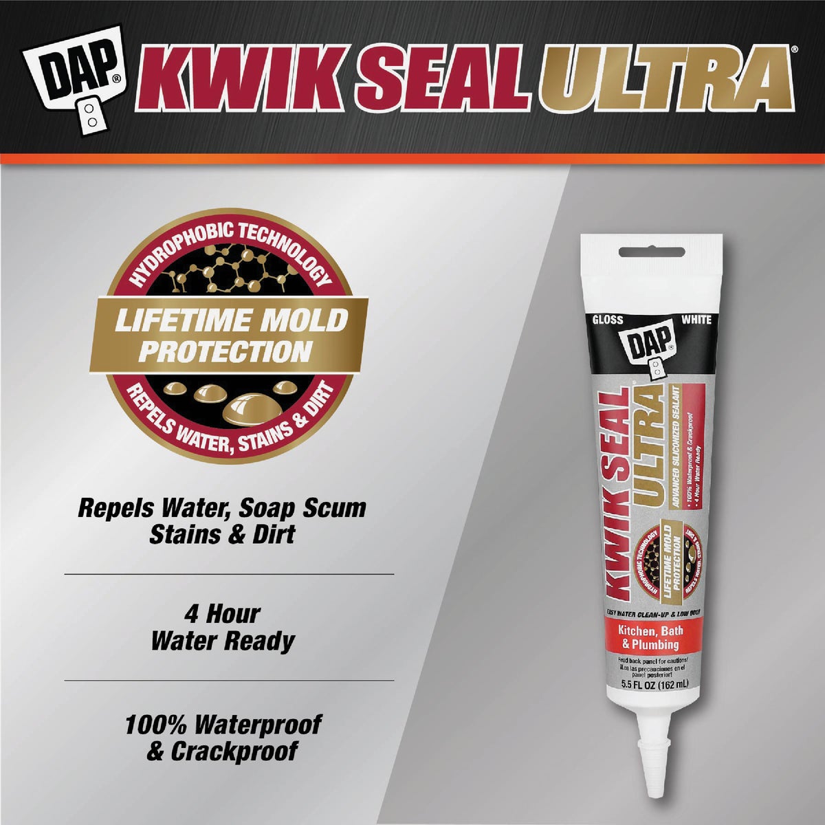 DAP KWIK SEAL ULTRA 5.5 Oz. Clear Siliconized Kitchen & Bath Sealant Image 2