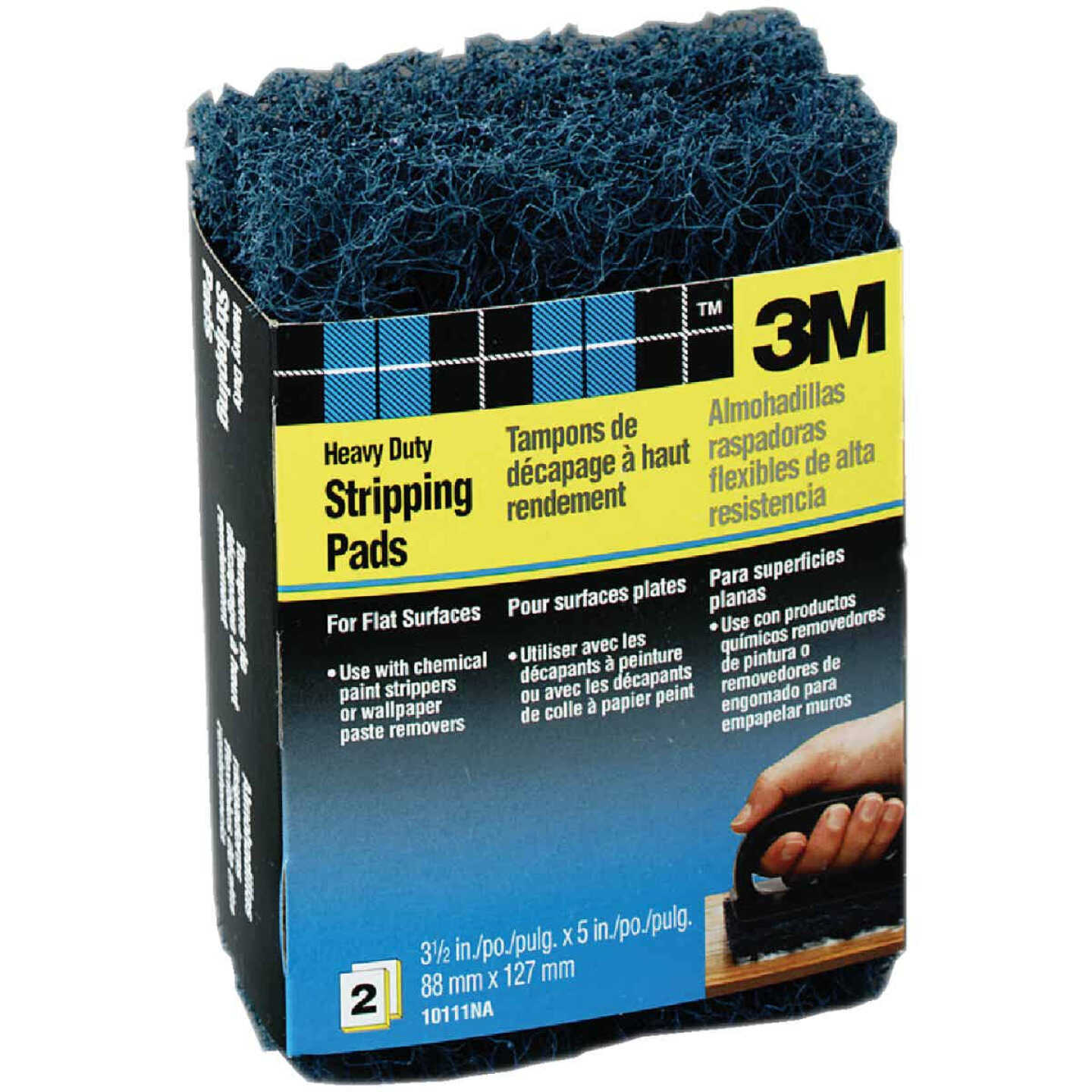 3M Heavy Duty Stripping Pads, 3 Coarse, 3-3/8 In. x 5 In. x 3/4 In. (2-Pack) Image 1