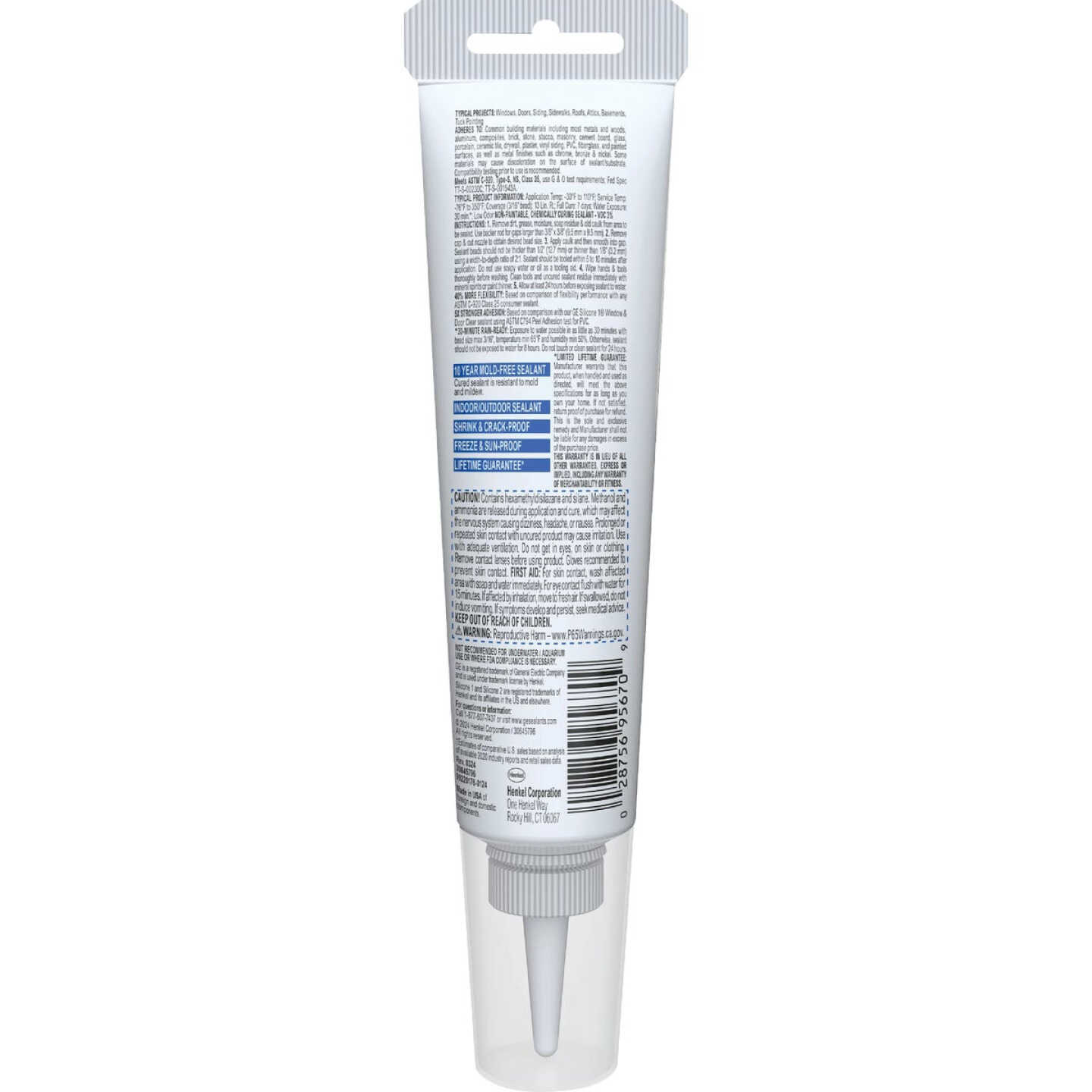 GE Advanced Silicone Window & Door Sealant, White, 2.8 Oz. Tube Image 6